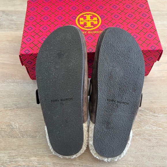 Tory Burch Mellow Suede Shearling Mules - Picture 12 of 12